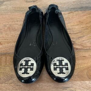 Tory Burch Black Flats with Silver Logo